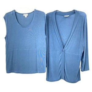 Vintage 90's Slinky 2 Piece Blue 3/4 Sleeve Jacket & Tank Top Womens Large